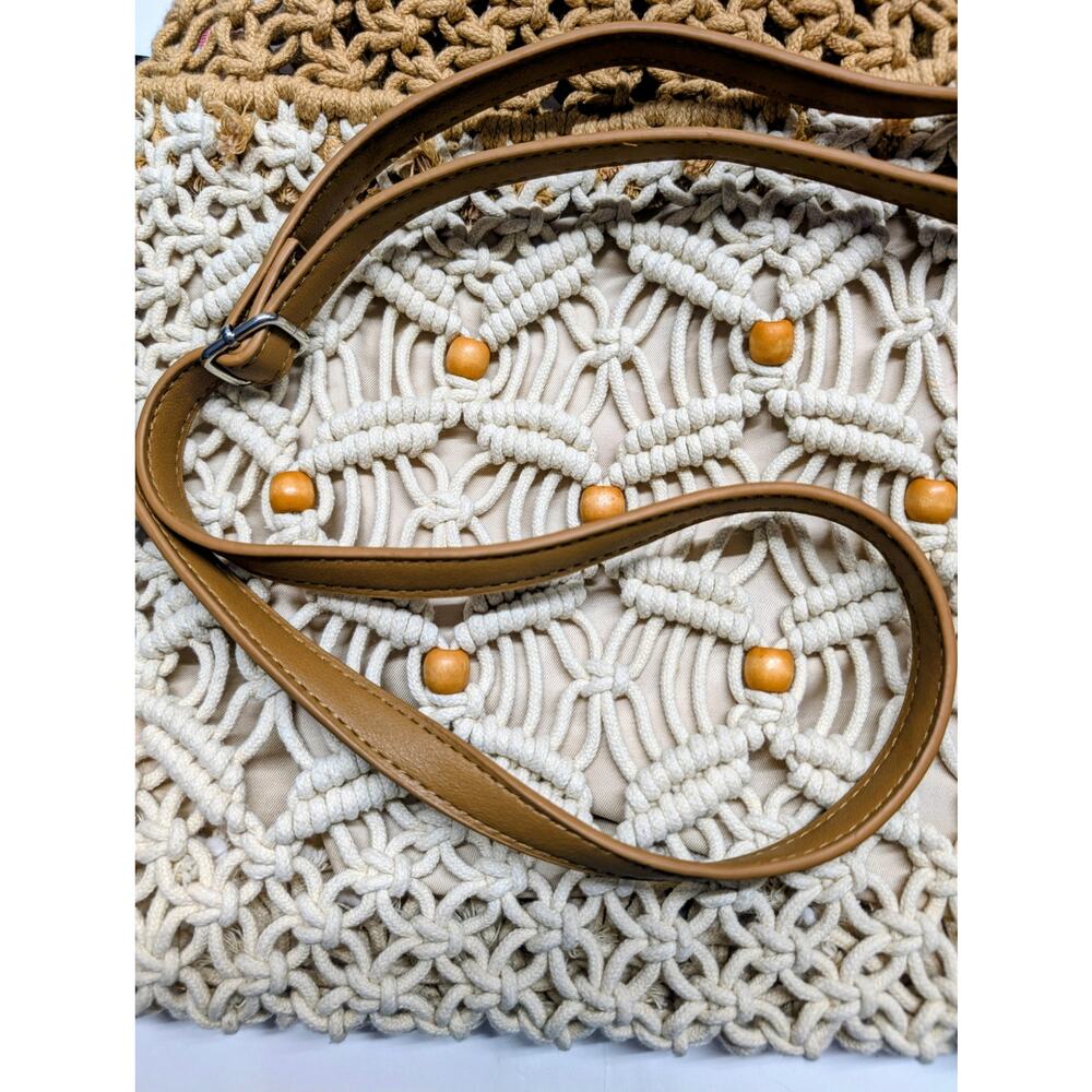 Crown Vintage NWT Woven Macramé Crossbody Tote Bag Boho - Picture 3 of 6